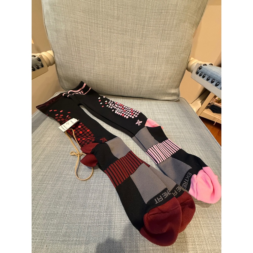 XTF Extreme Fit 2 Pack Compression Socks Black Pink Red L/XL EF-3COTCS